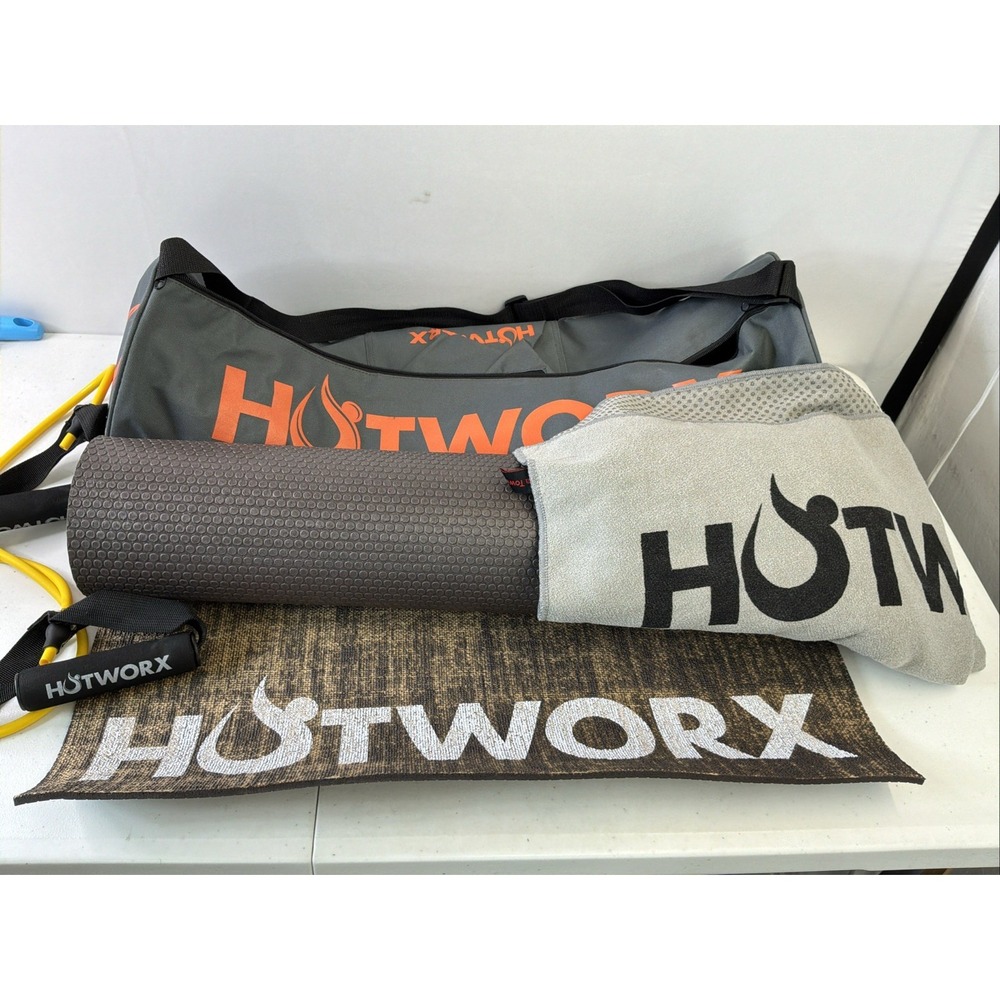 HOTWORX Eco-Friendly Workout Yoga Mat Non-Slip Towel Resistance Band Set Bag